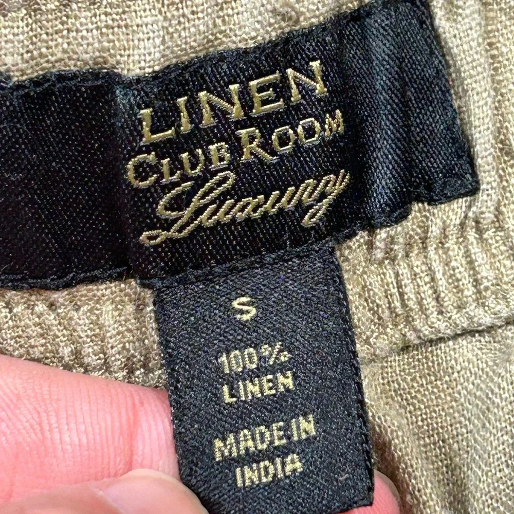Club Room Linen Pants Small 30X30 Tan Drawstring Stretc Luxury Straight Leg